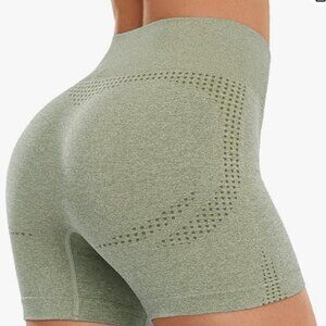 AHLW Seamless Workout Shorts for Women High Waist Tummy XS, Light Green